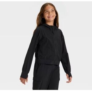 Girls All in motion, woven black jacket, hooded size  Large New
